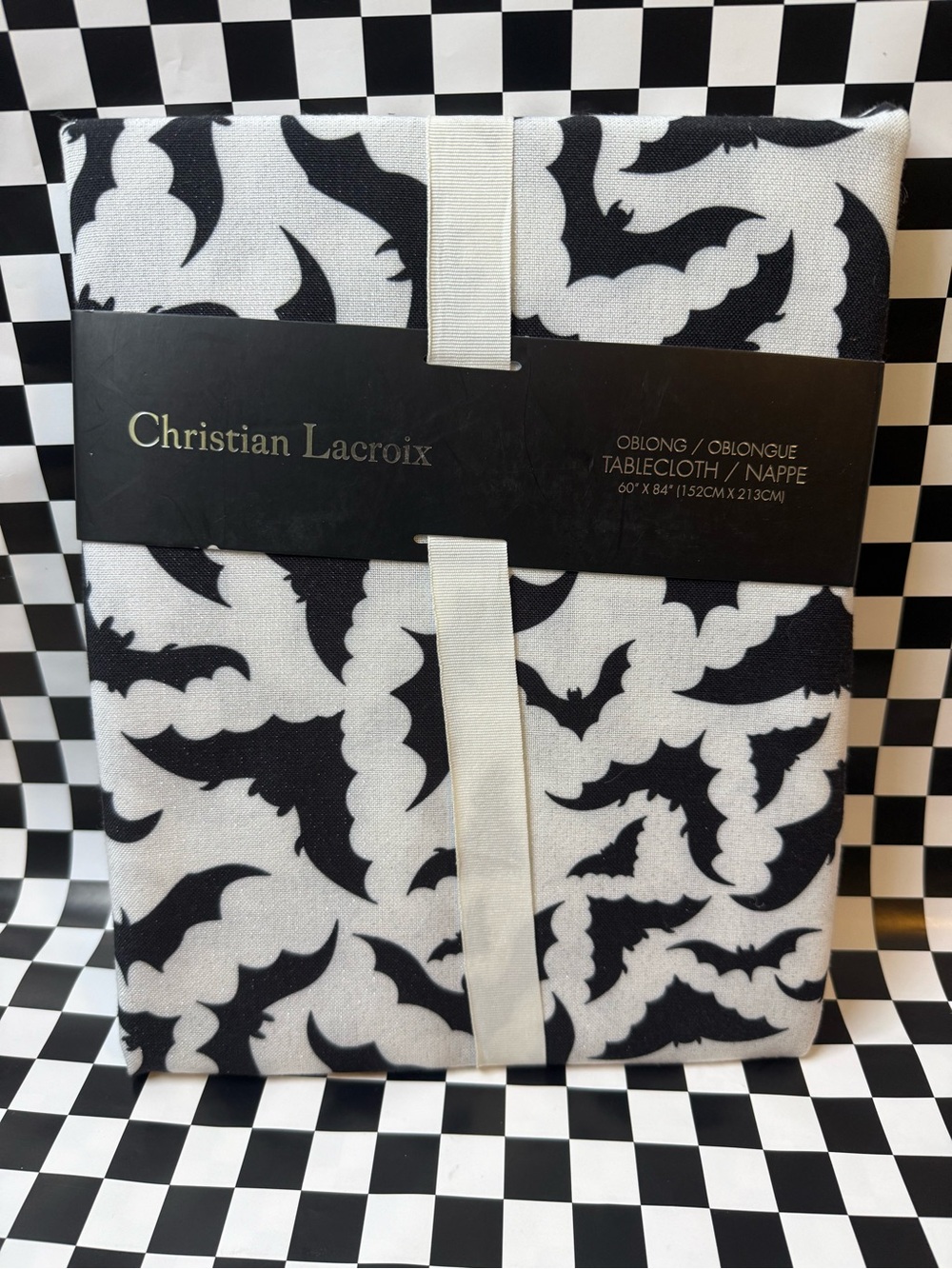 Christian Lacroix Black and White Bat Motif Tablecloth